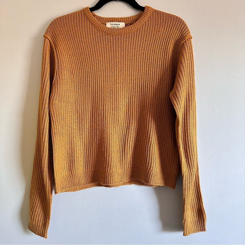 Pull&Bear Gold Ribbed Crop Sweater